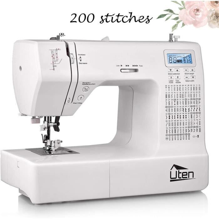 Electronic Sewing Machine - Uten - 200 Stitches, 8 Buttonhole Types with Multifunction Display
