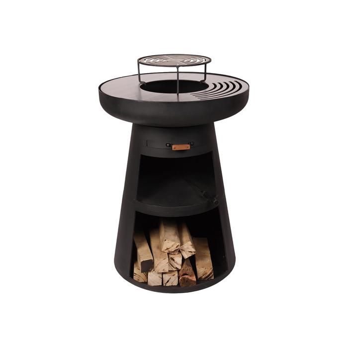 Ronde barbecue met ronde stalen plaat en grillrooster