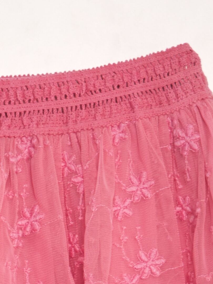Geborduurde tule rok met wijde rokken - roze