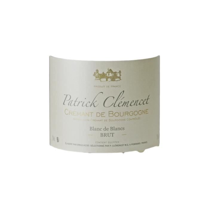Crémant de Bourgogne Brut Blanc de Blanc - Patrick Clémencet - Vin effervescent AOC Blanc de Bourgogne - Lot de 6x75cl - Cépage