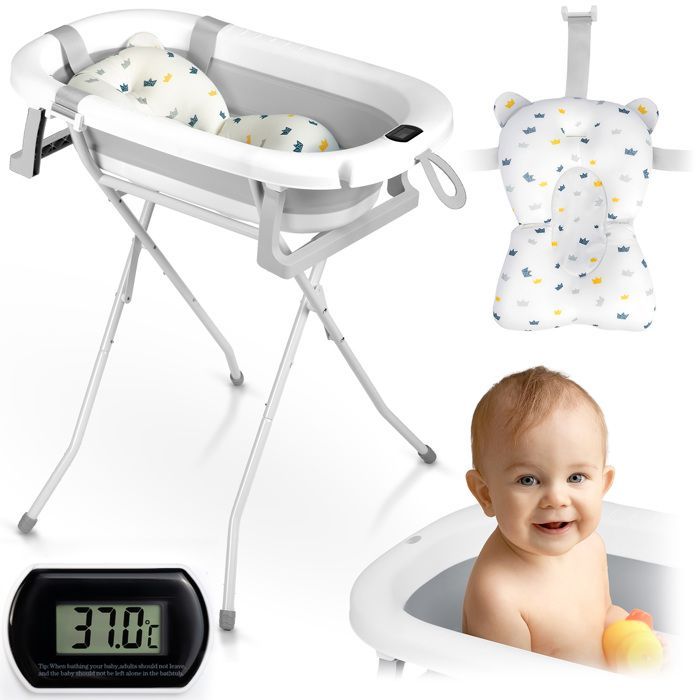 Ricokids Foldable Baby Bathtub - Newborn Insert - Built-in Thermometer - Foldable and Lightweight