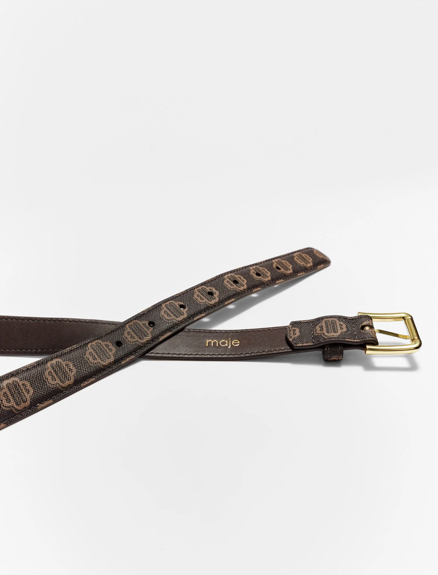 Riem van gecoat canvas met klaverprint - bruin