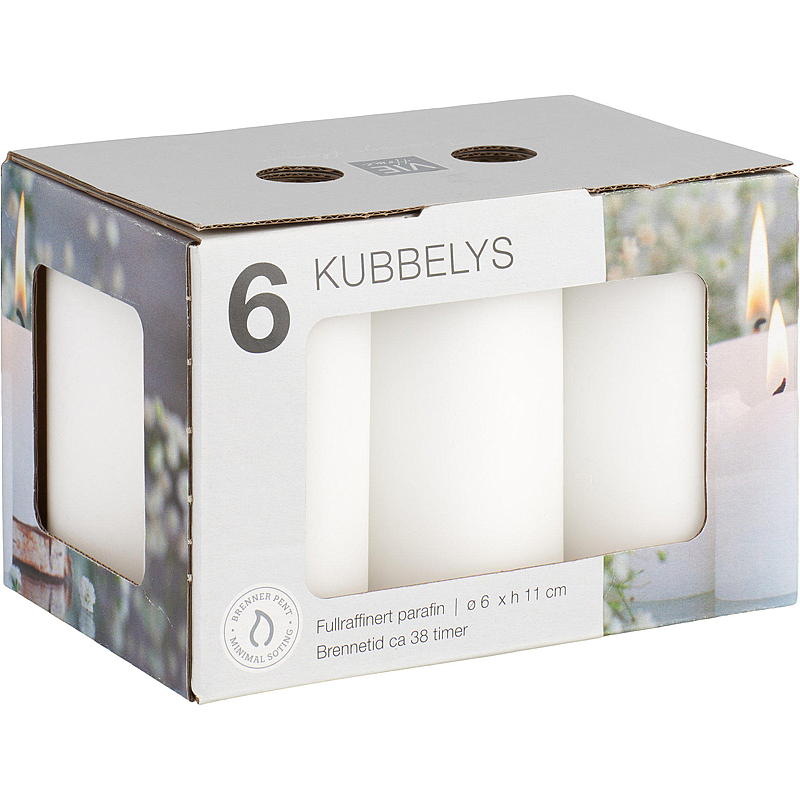 Vie Home Kubuskaarsen, 6 stuks, 6x11 cm, wit
