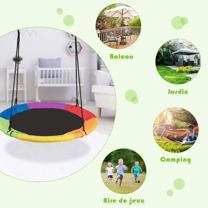 Suspendu Balançoire Nid d'oiseau Ø100CM pour Enfants Adulte Jardin, Hauteur Réglable de 100 à 160CM,Charge Max 150KG