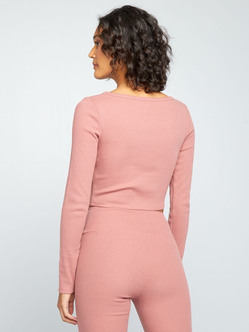 Geribbeld cropped T-shirt - ROZE