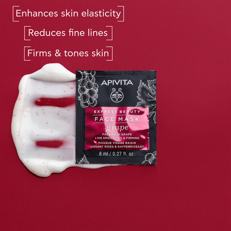 Máscara facial firmadora e antirrugas Apivita Express Beauty com aroma de uva.