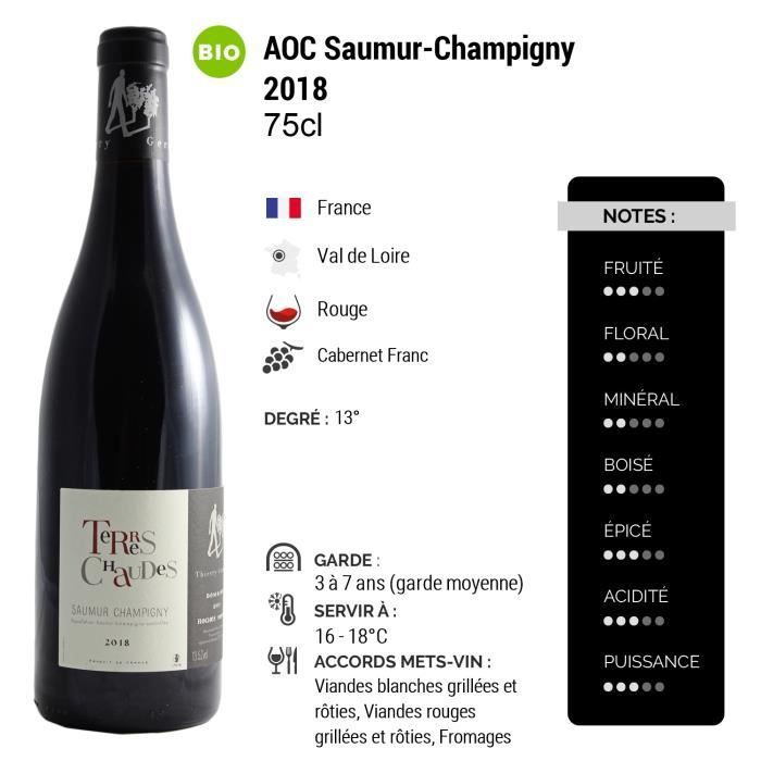 Saumur-Champigny Terres Chaudes Rouge 2018 - Luomu - 3 x 75 cl pullon kotelo - Domaine des Roches Neuves - AOC-punaviini Loiren laaksosta -