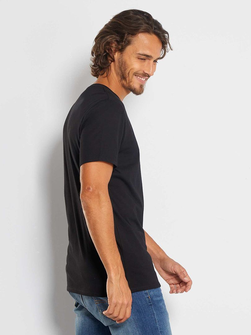 Camiseta de malha lisa de corte reto - preta
