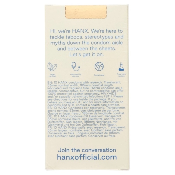 Preservativos HANX 100% veganos - Tamaño estándar, paquete de 10 | Salud | Superdrug