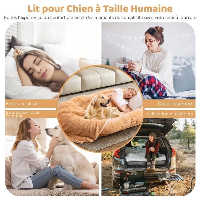 Cama gigante COSTWAY para humanos o perros, suave y lavable, de piel sintética, almohada inflable, cojín ortopédico, color marrón.