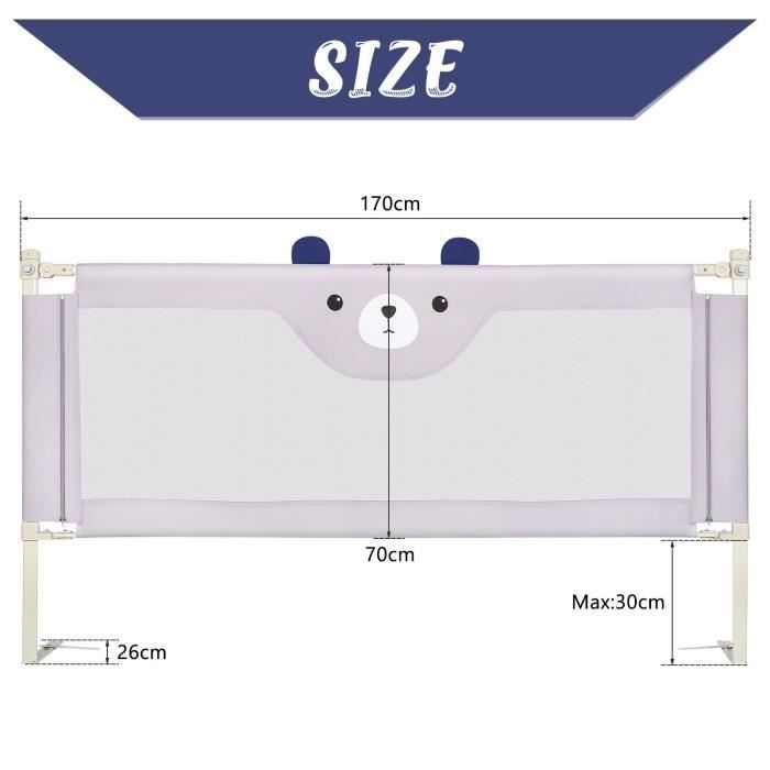 Barandilla portátil para cuna XUANYU, XXL, portátil y plegable, con botón de seguridad, protección contra caídas, para niños pequeños, 170 cm, 1 unidad.
