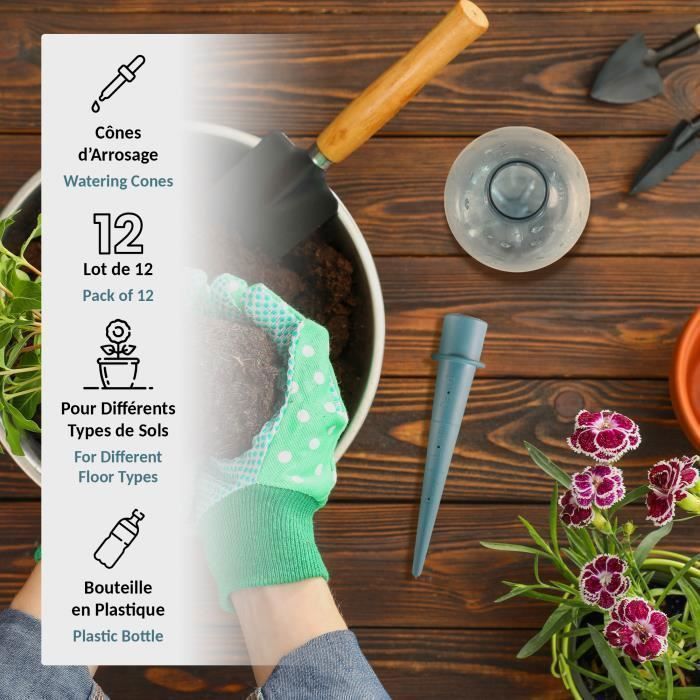 FISHTEC Pacote com 12 cones de irrigação por gotejamento para plantas - Rega automática (vasos e jardim)