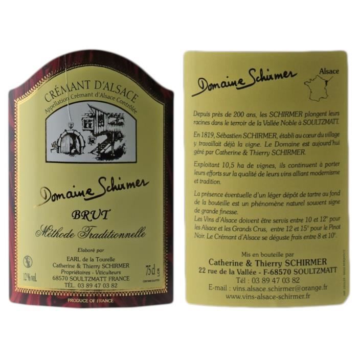 Crémant d'Alsace Méthode Traditionnelle Brut White - Caja de 6 x 75cl - Domaine Schirmer - Vino espumoso AOC Blanco de Alsacia