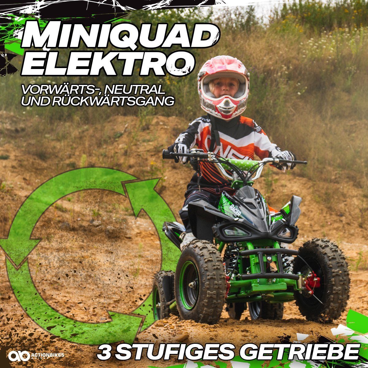 Actionbikes Motors Elektrisches Kinderquad Mini Kinder Elektroquad Racer 1000 W 36 V, Tragfähigkeit 50 kg, (1 Stück), bis zu 50 kg - Scheibenbremsen - Safety Touch System Fußschalter