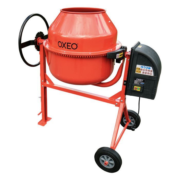 Betoniera da 160 litri - 650 W - 29,5 giri/min - Ingranaggi in ghisa - Volantino grande con blocco a pedale - Per calcestruzzo, malta, cemento