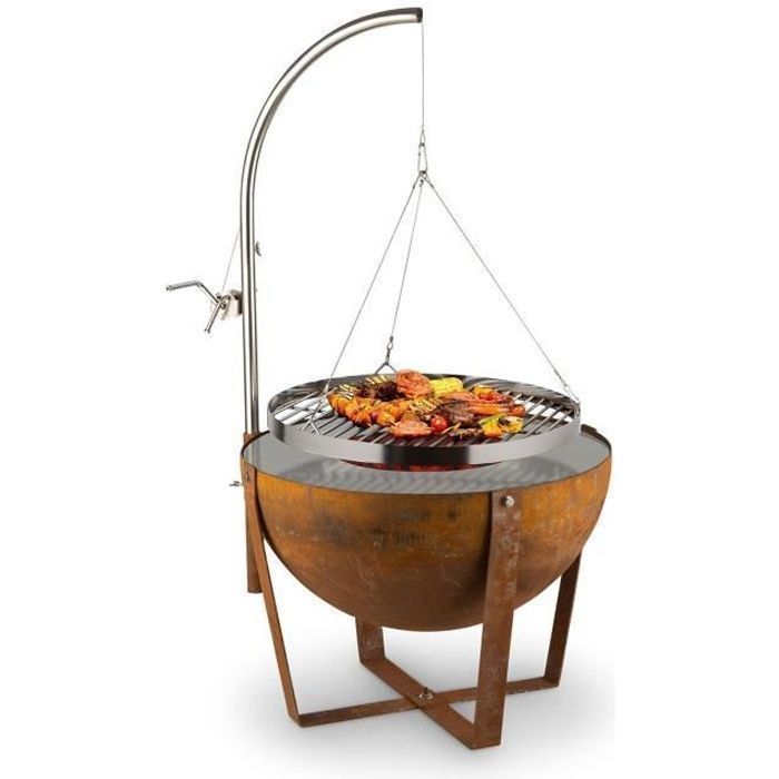Brasero Blumfeldt Fire Globe de 60 cm de diámetro con aro para parrilla de 59 cm de diámetro - Marrón