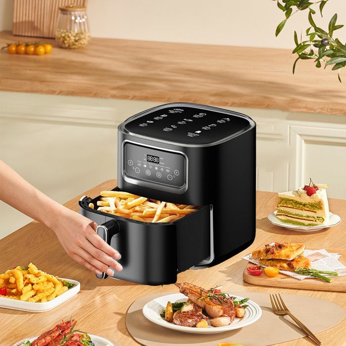 10-Liter-Heißluftfritteuse – 1400 W – Touchscreen – 9 Programme – Isolierung – Gleichmäßiges Garen – Schwarz