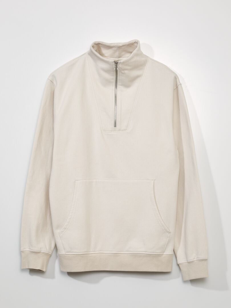 Sweatshirt met hoge hals van fleece met ritssluiting - beige