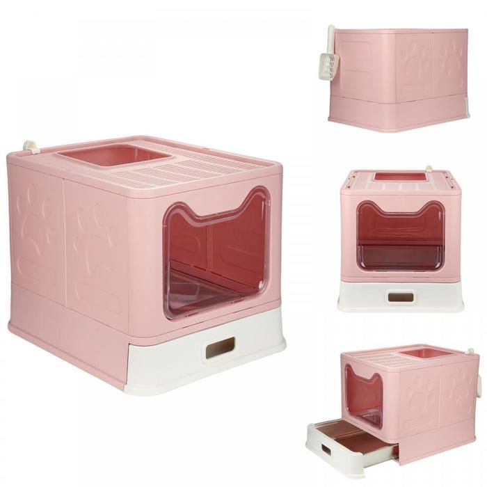 SUPFINE Bac à Litière pour Chat avec 2 Portes, Maison de Toilette Pliable pour Chat avec Couvercle et Tiroir, 41 × 51 × 38 cm