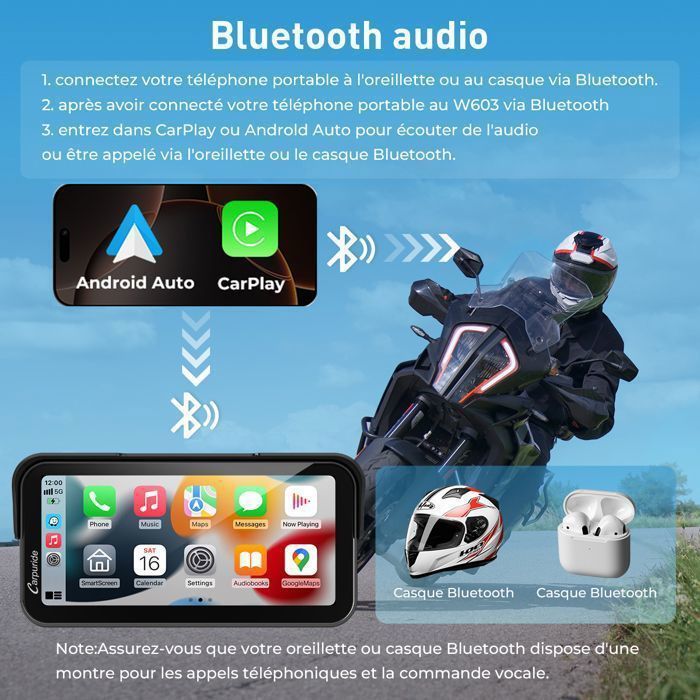 Autorradio Carpuride W603, pantalla para motocicleta de 6.3