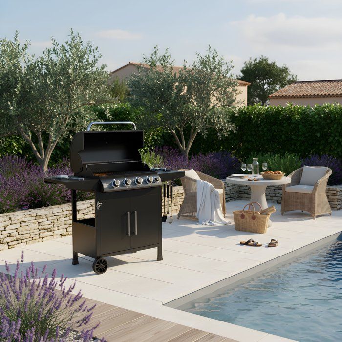 Barbecue à gaz - COOKING BOX - Paarl - 4 brûleurs - Surface de cuisson principal : 60 x 42 cm - Grille de maintien au chaud - Acier