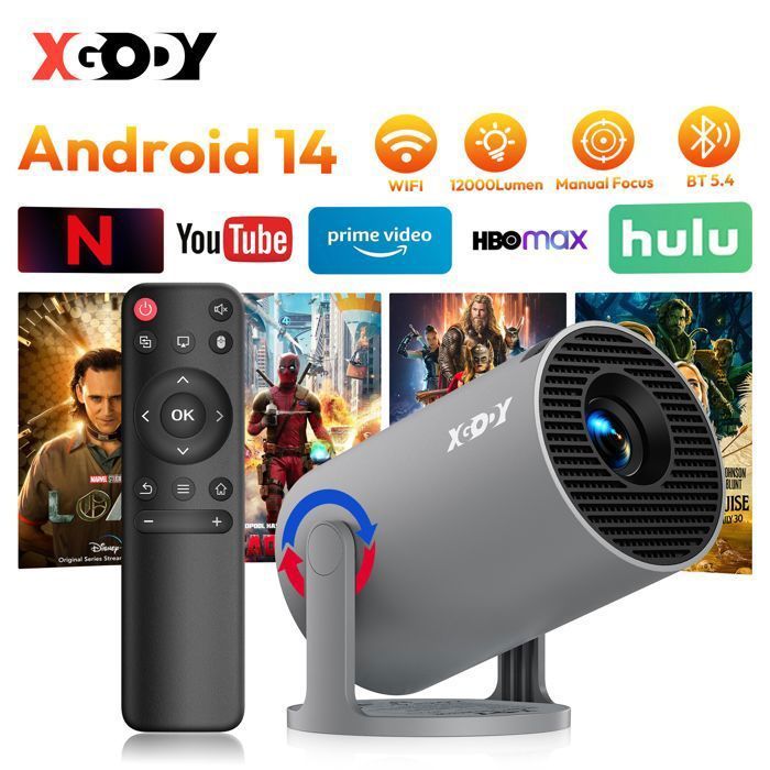 Mini-videoprojektori, tukee 4K- ja 8K-tarkkuutta, Android 14, WiFi 6, BT5.4-videoprojektori, 12000 lumenia, automaattinen keystone-projektori - harmaa