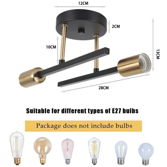 WOTTES Lot de 2 Plafonnier Vintage Industrielle - E27 2 têtes Métal Applique Murale Luminaire Intérieur - pour salon Couloir