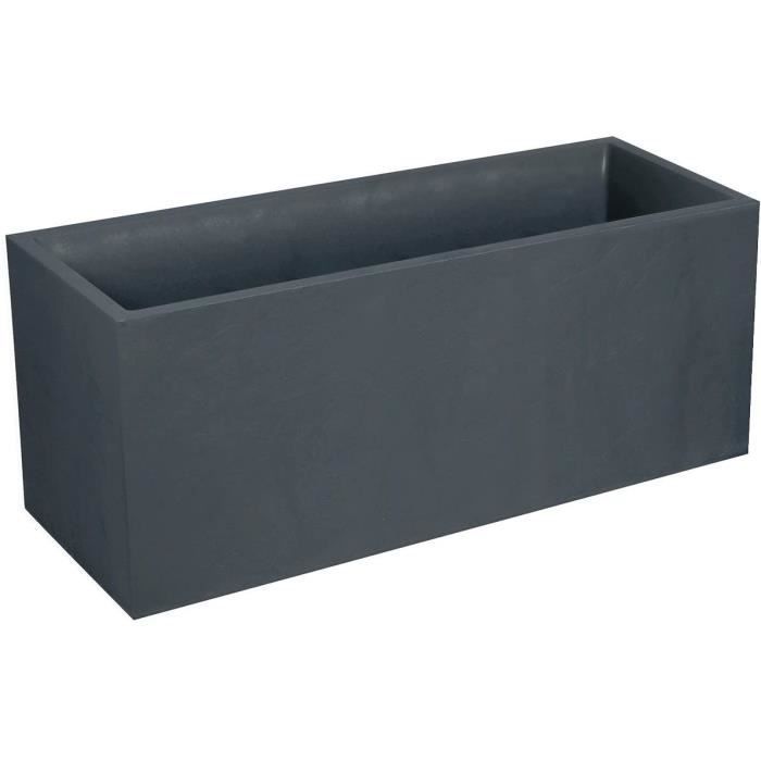 Vaso de plantas - EDA - Volcania - 98 L - Interior/Exterior - Acabamento em pedra - 99,5 x 39 x A. 43 cm - Cinza antracite