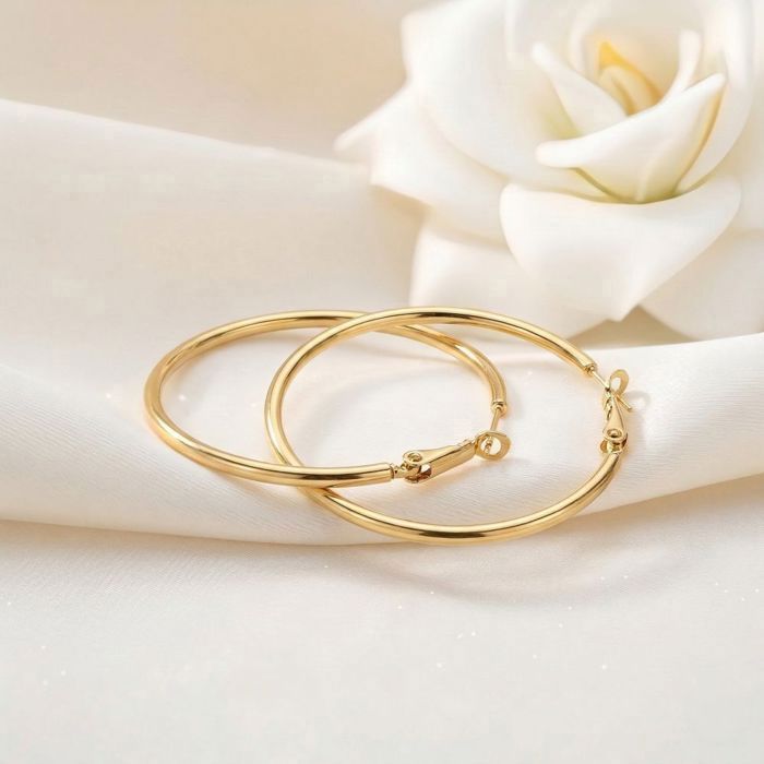 Pendientes de aro - Atemporales - 40 mm - Brazalete - Lisos - Chapados en oro amarillo de 18k - Para mujer