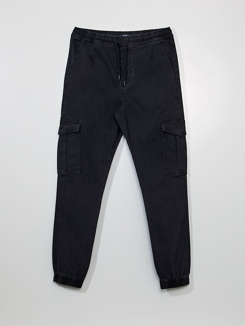 Calça jeans jogger com bolsos laterais - Preta