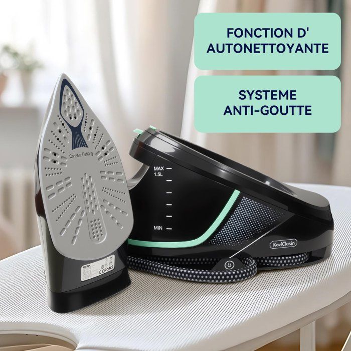 Steam Generator Iron - KOTICIDSIN - Black Model - 1.5L Tank - 3100W Power - 120g/min Steam Output