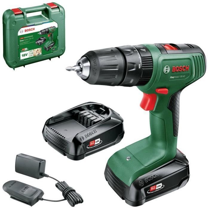 Taladro/atornillador de impacto inalámbrico Bosch EasyImpact 18V40 + (2 baterías de 2,0 Ah) + cargador AL18V-20 en maletín de transporte