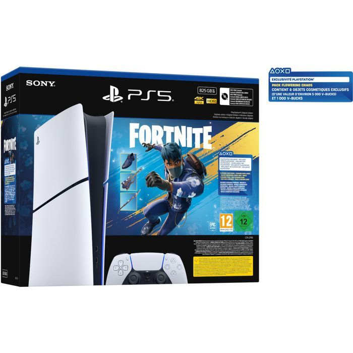 Pack PS5 Digitale (sans lecteur CD) : Console PlayStation 5 (Modèle Slim) + Fortnite® Flowering Chaos