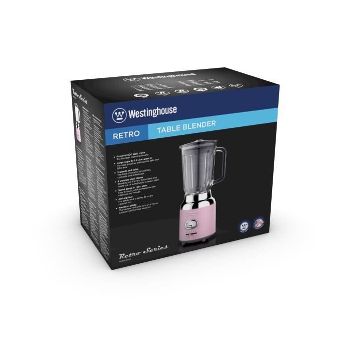 Westinghouse Retro Stand Blender 1.5L, Smoothie Maker and Ice Crusher, 4 Speeds, Glass Jar, 600W, BPA-Free, Pink