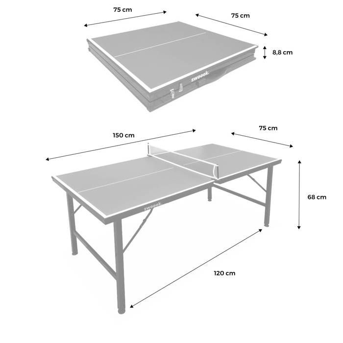 Mini mesa de ping-pong azul para interiores, 150x75cm, con 2 paletas y 3 pelotas.