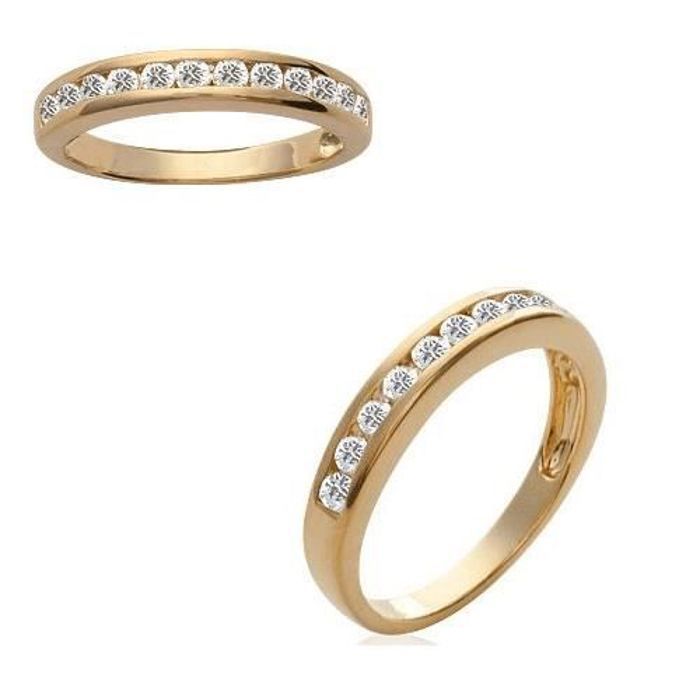 Wedding band set with zirconium crystals, 18k gold plated, sizes 50 to 60 - Bijouxia - Jewelry - Unisex