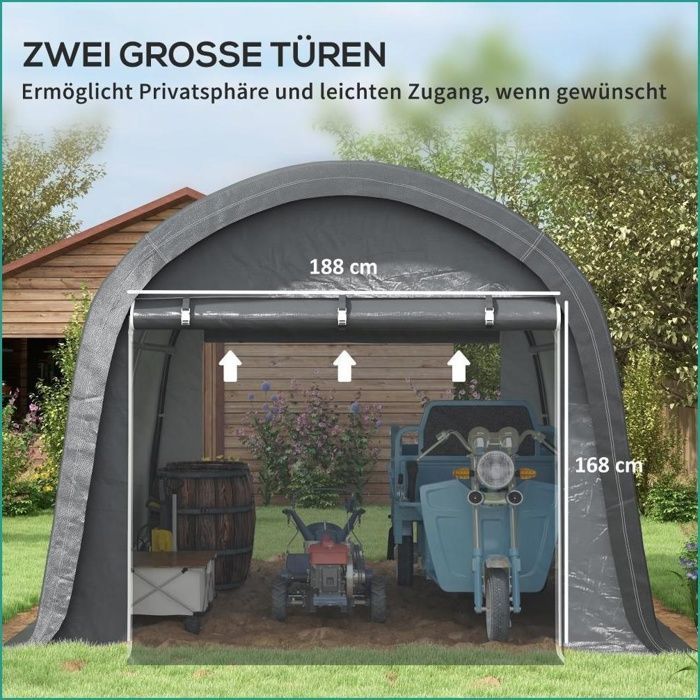 Cochera Outsunny - 3x3m, protección UV, impermeable, acero/PE - Gris