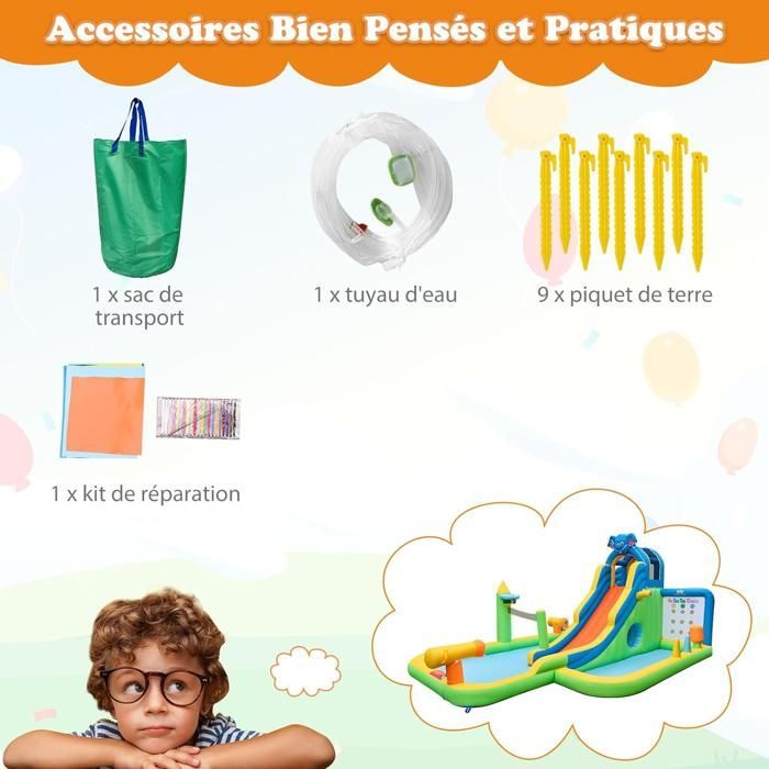 Château Gonflable 9 en 1 DREAMADE avec Toboggan, Mur d'Escalade, Piscine à Balles, Charge 90kg, en Forme Éléphant