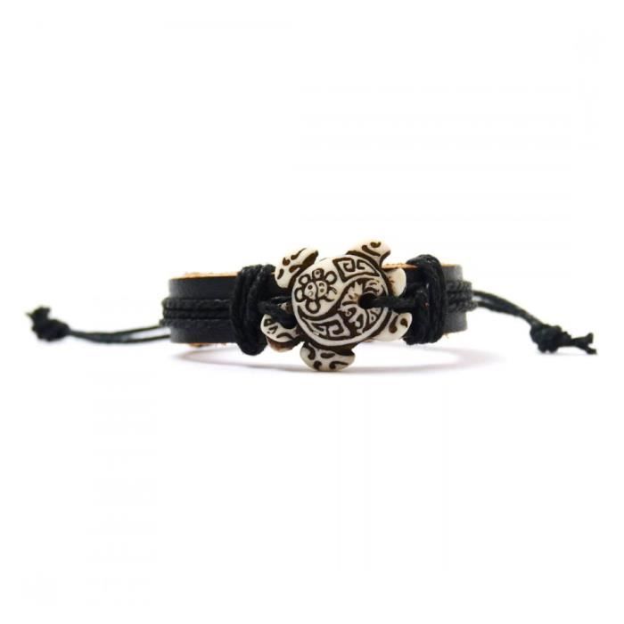 Pulseira Unissex - Tartaruga Branca Tribal em Preto e Branco