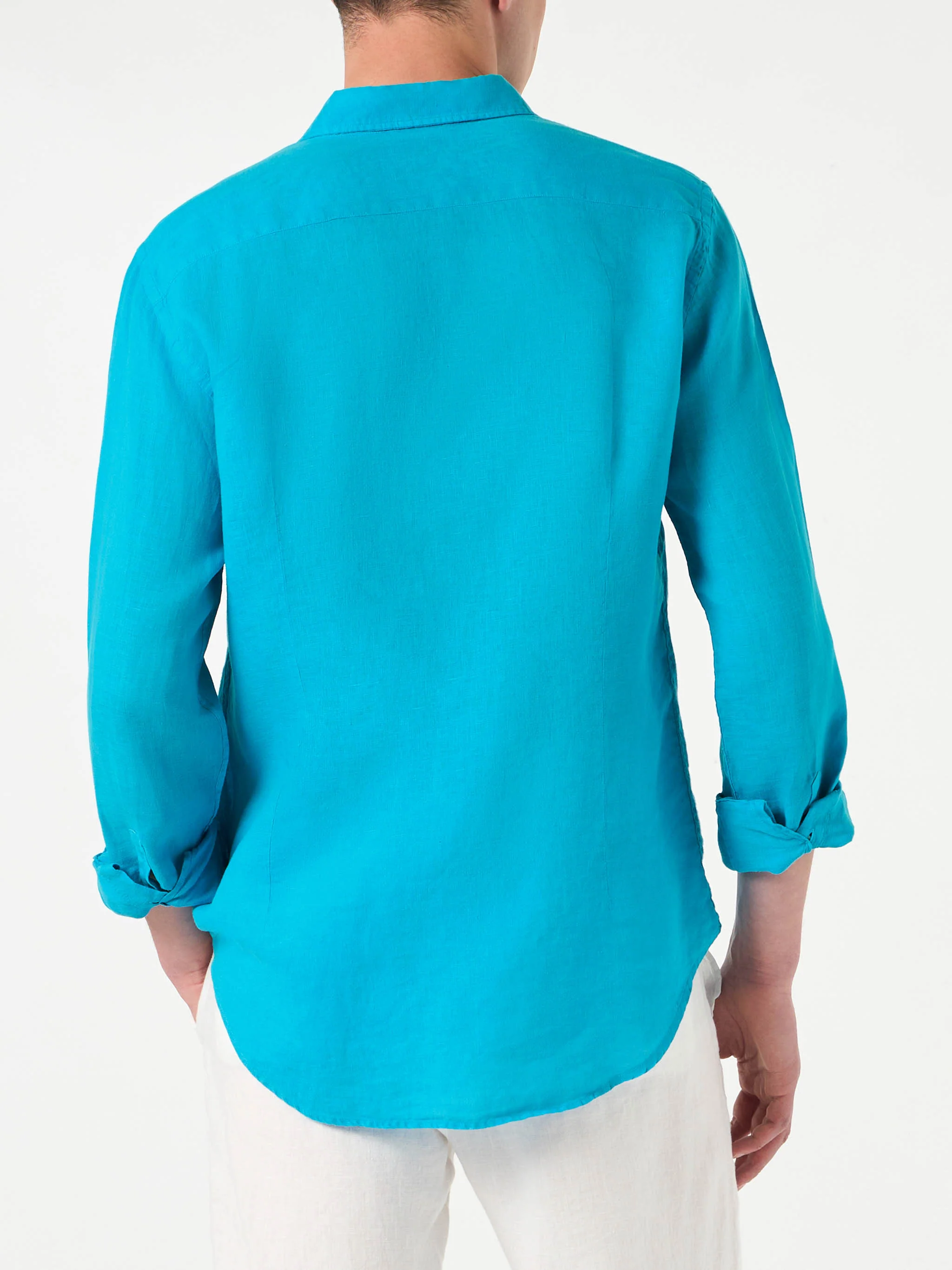 Herenoverhemd van Pamplona in turquoise linnen.
