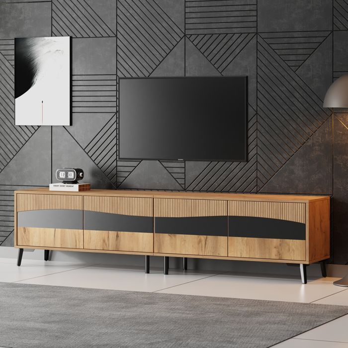 TV-meubel - LEMONBEST - Modern tv-meubel voor de woonkamer - 180x40x50 cm - 4 deuren - Hout & zwart
