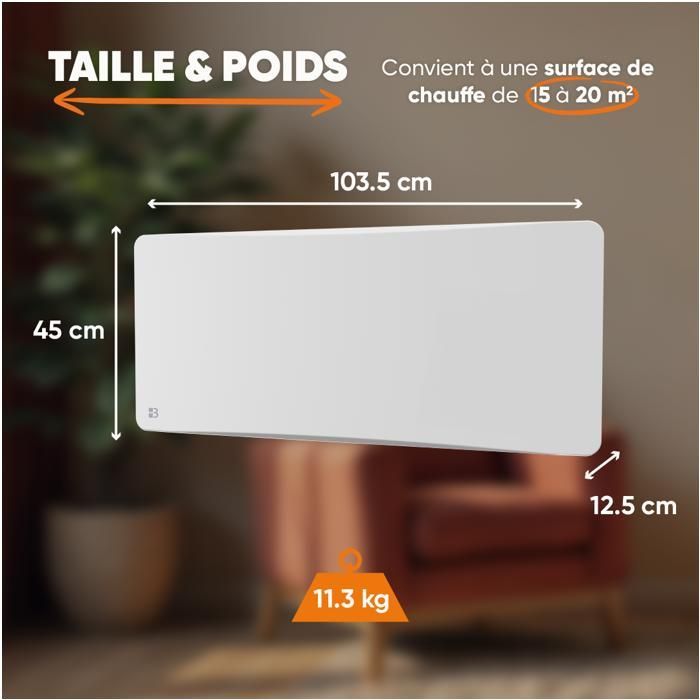 Radiateur électrique fixe à inertie sèche - Double cœur de chauffe - BESTHERM - ALMEA 2000W - horizontal blanc
