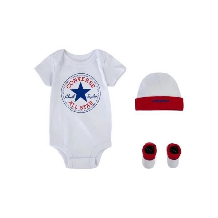 Ensemble bébé garçon CONVERSE Classic CTP bonnet + body + chaussons rouge/blanc 6-12 mois