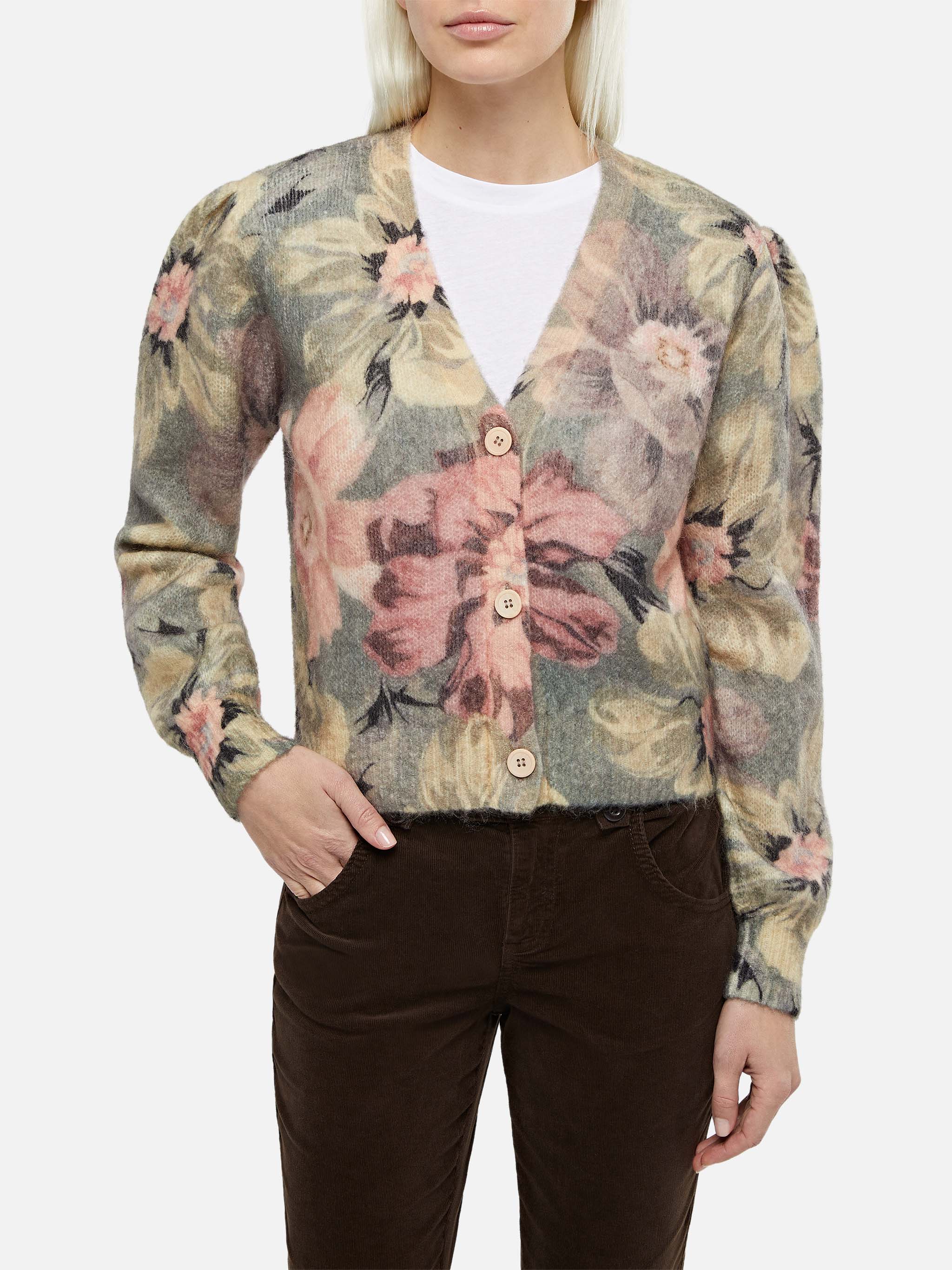 Damesvest met bloemenprint van Lyza Sanderson Flow