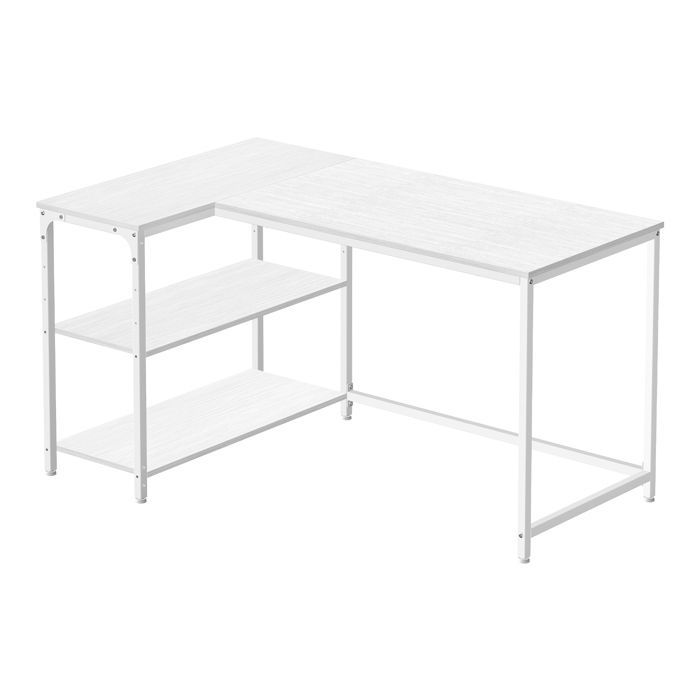 L-shaped desk, adjustable shelves with storage, 120 x 80 cm, white