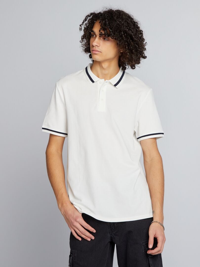 Polo shirt met korte mouwen in contrasterende kleur - WIT