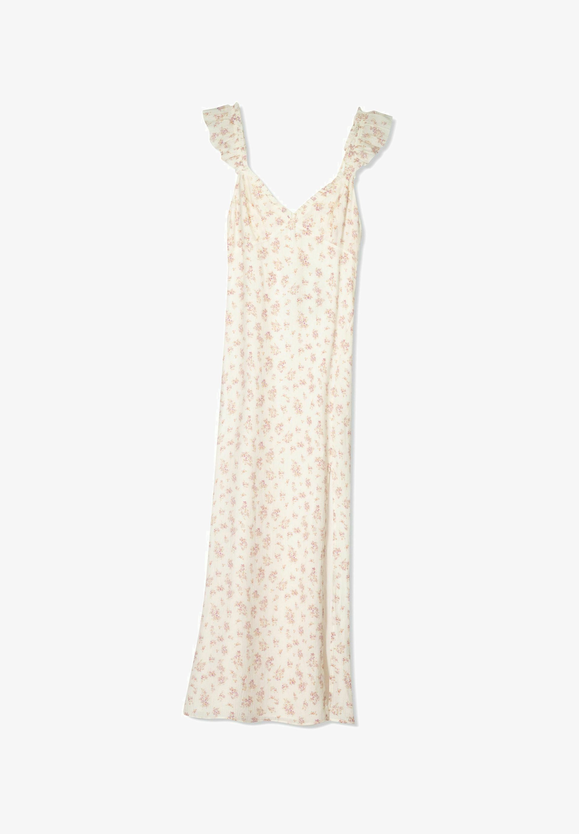 Bershka getextureerde en bedrukte midi-jurk - dagjurk - beige