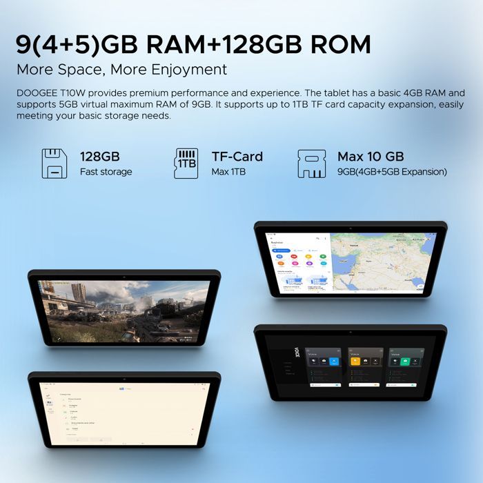 Tablette Tactile - DOOGEE - T10W - 10.1 pouces - 9 Go RAM - 128 Go Stockage - Android 14