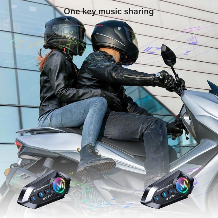2 x Kit de intercomunicación para motocicleta Bluetooth 5.4 para casco de motocicleta, sistema de comunicación para motocicleta con audio multitarea y doble chip, IP56