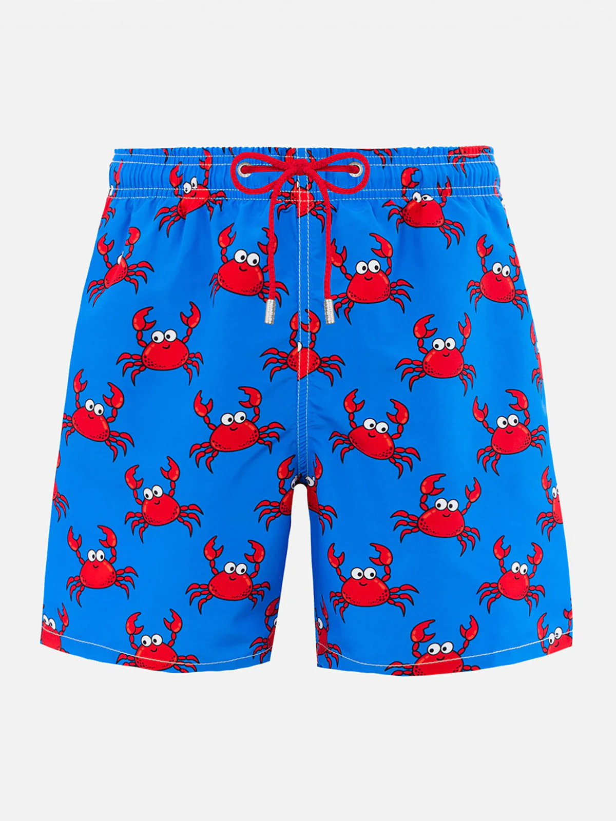 Heren Gustavia Mid-Length zwembroek met rode krabbenprint | Blauw & wit | Elastisch en verstelbaar | Zak met klittenbandsluiting aan de achterkant | MC2 Saint Barth